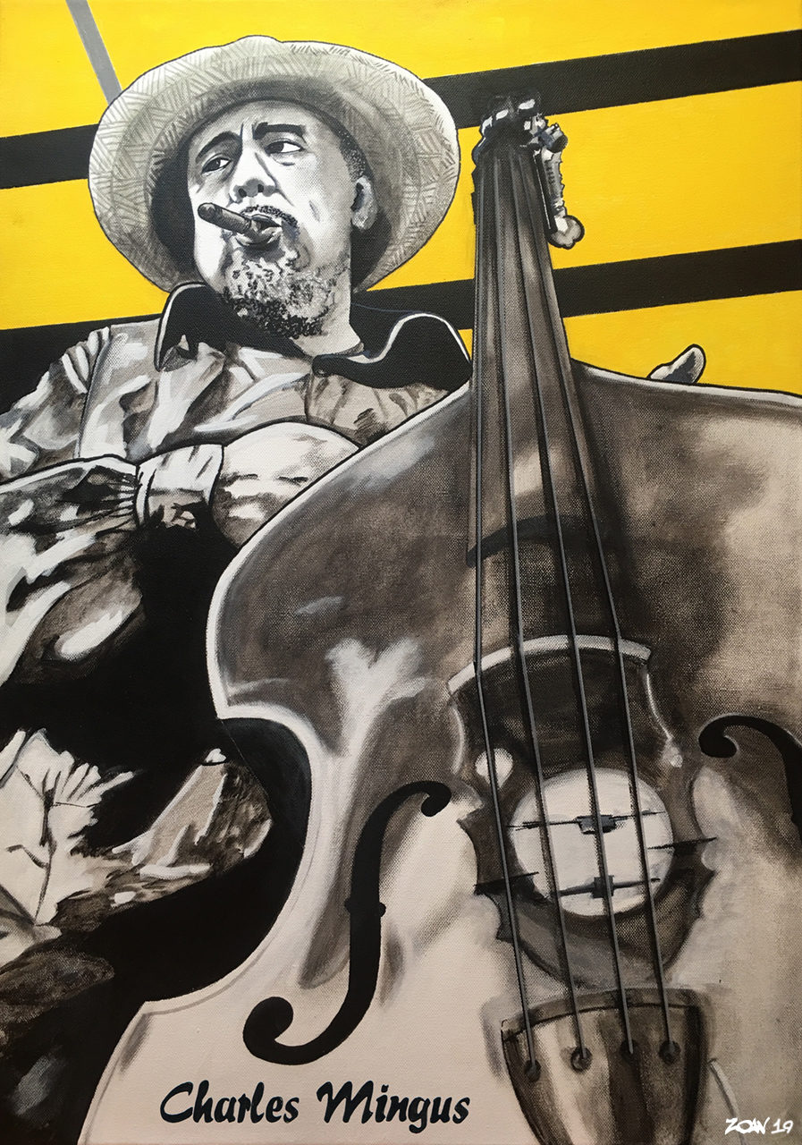 Charles Mingus ® par Zoav ; 60 x 40 ; peinture acrylique sur toile ; 2019 