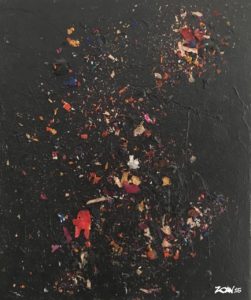 Rubbish & stars ® par Zoav  ; 30 x 20 cm ; peinture acrylique sur toile. 2015.

Ou les déchets de mes palettes de peinture se retrouvent sur cette toile plutôt qu’à la poubelle. D’un déchet naît une création de l’esprit.  